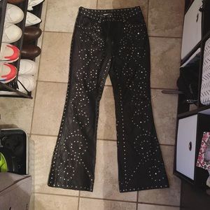 Leather studded flair pants